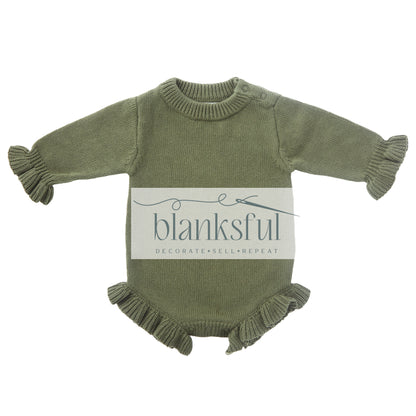 Long Sleeve Ruffle Knit Romper (ruffle legs and cuffs) - 100% Cotton