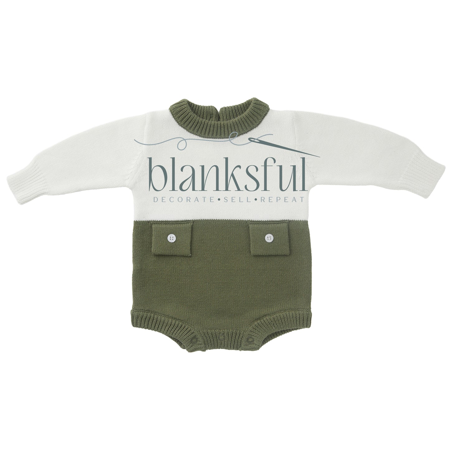 Long Sleeve Knit Romper - Unisex Faux Pockets - 100% Cotton