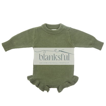 Long Sleeve Ruffle Knit Romper - 100% Cotton