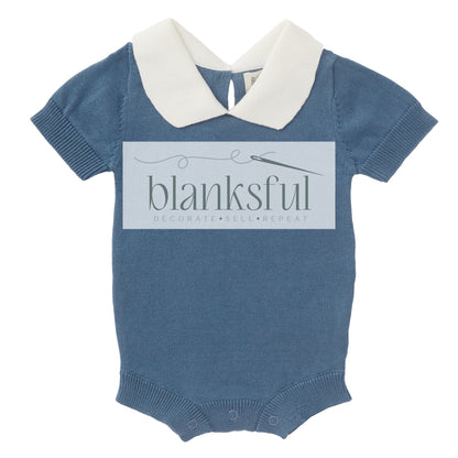 Short Sleeve Knit Romper - Peter Pan Collar - 100% Cotton
