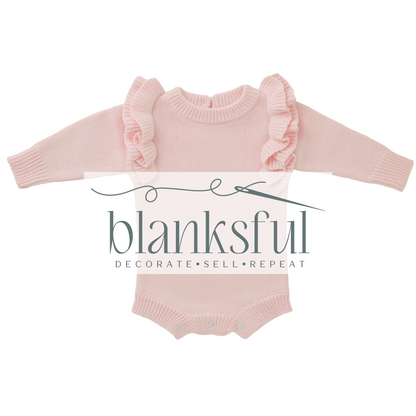 Long Sleeve Knit Romper - Ruffle Shoulders - 100% Cotton