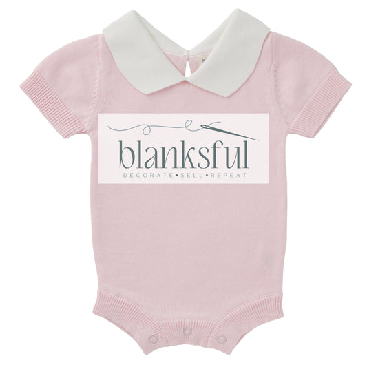 Short Sleeve Knit Romper - Peter Pan Collar - 100% Cotton