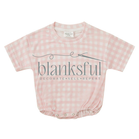 gingham baby bubble romper blank for sublimation and embroidery