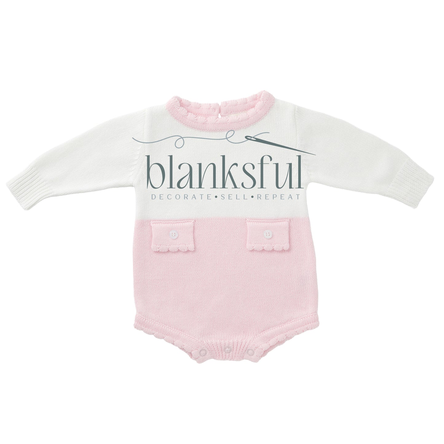 Long Sleeve Knit Romper - Girl Faux Pockets - 100% Cotton