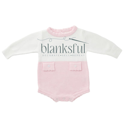 Long Sleeve Knit Romper - Girl Faux Pockets - 100% Cotton