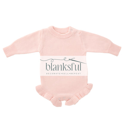Long Sleeve Ruffle Knit Romper - 100% Cotton