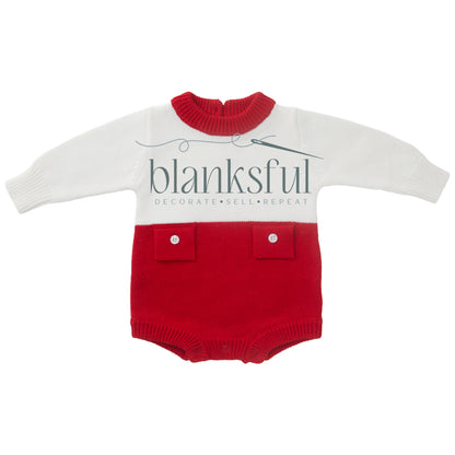 Long Sleeve Knit Romper - Unisex Faux Pockets - 100% Cotton