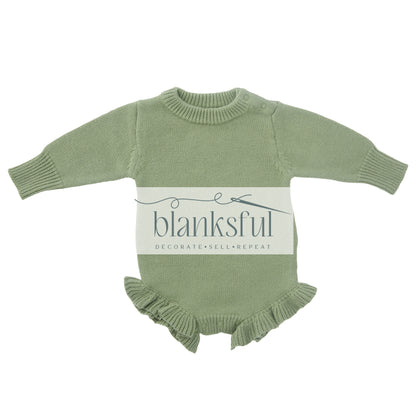 Long Sleeve Ruffle Knit Romper - 100% Cotton