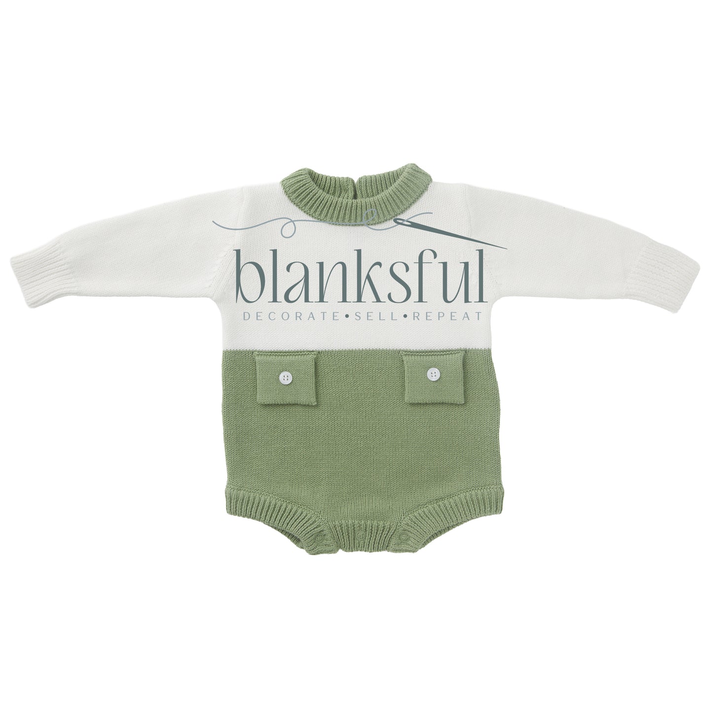 Long Sleeve Knit Romper - Unisex Faux Pockets - 100% Cotton
