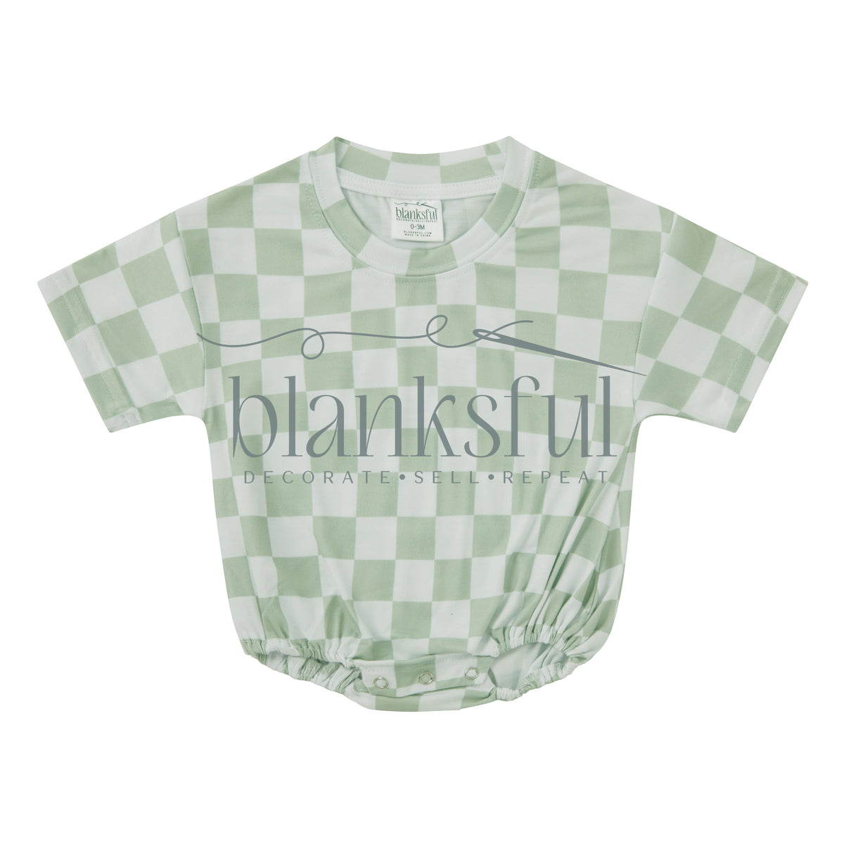 checkered short sleeve baggy bubble romper for embroidery and DTF
