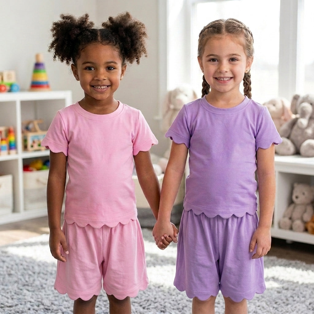 Scalloped Shorts Set - 95% Cotton 5% Spandex READ DESCRIPTION