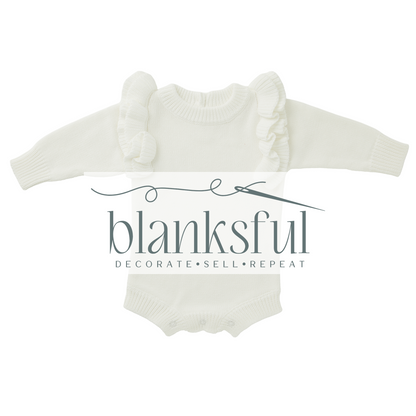 Long Sleeve Knit Romper - Ruffle Shoulders - 100% Cotton
