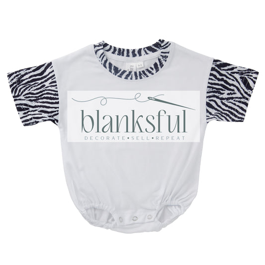 zebra print t-shirt bubble romper, short sleeve baggy baby romper blank for sublimation and embroidery and dtf