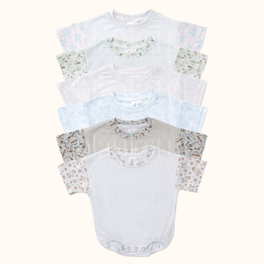 printed baby and toddler baggy bubble romper blanks for sublimation and embroidery